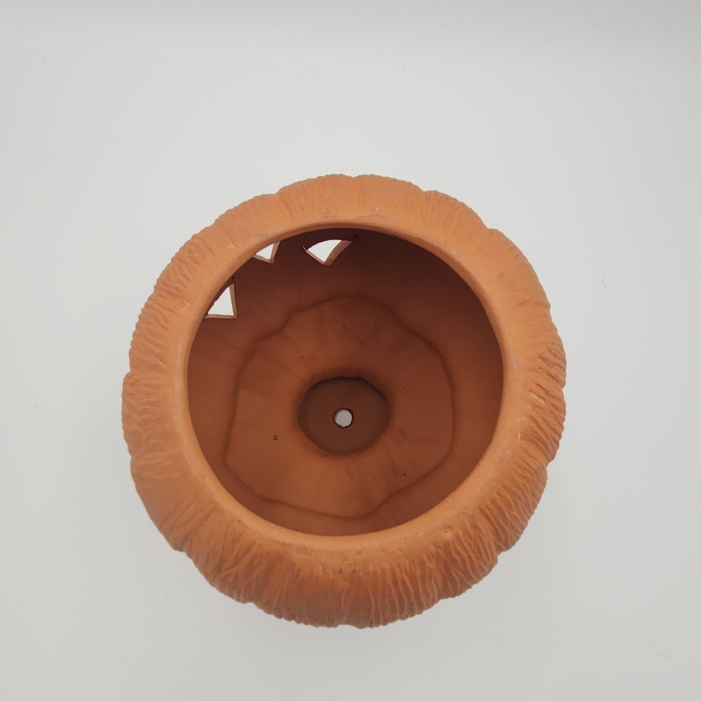 Terracotta Pottery Jack O Lantern Scarecrow Pumpkin Candle Holder Luminary 8" - Picture 7 of 10